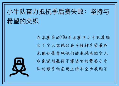 小牛队奋力抵抗季后赛失败：坚持与希望的交织